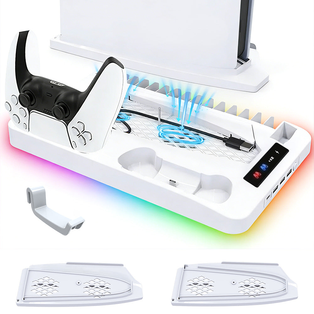 Gaming For PS5 Slim Pro Docking and Cooling Station Charger Headset Holder With RGB Light