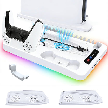 Gaming For PS5 Slim Pro Docking and Cooling Station Charger Headset Holder With RGB Light