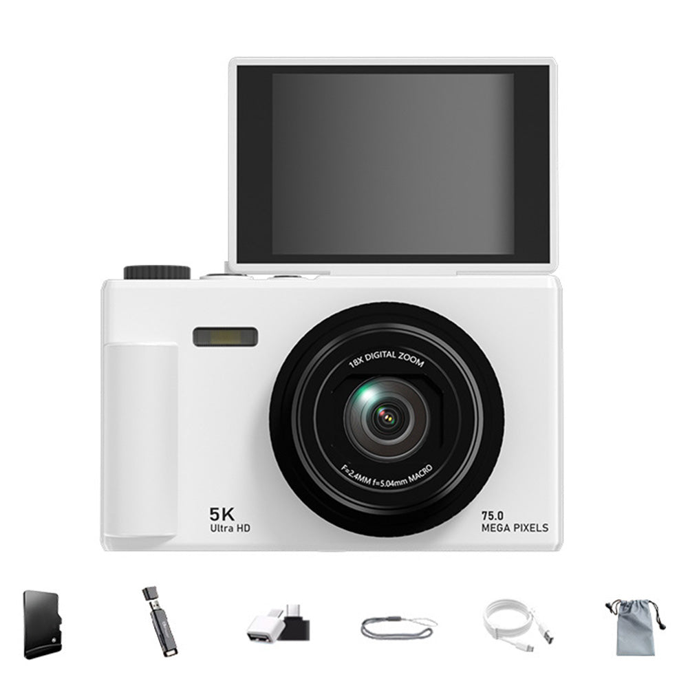 Digital Camera 5K 18X Zoom Flip Screen Video Camera with 64GB Memory Card
