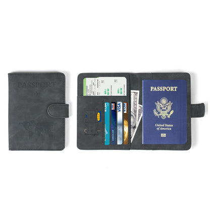 Passport Holder RFID Blocking Leather Cover Wallet With Closure For Travel Essentials