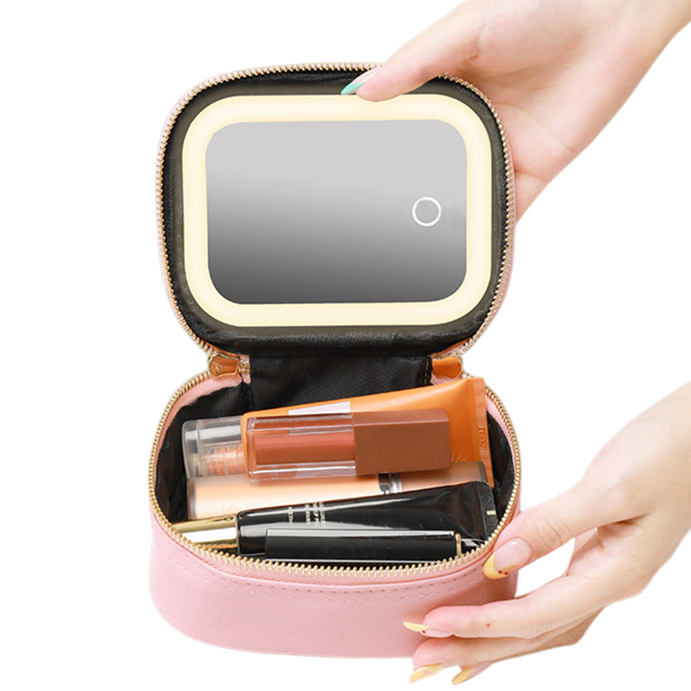Small Makeup Bag Travel Case with Mirror and Adjustable Light