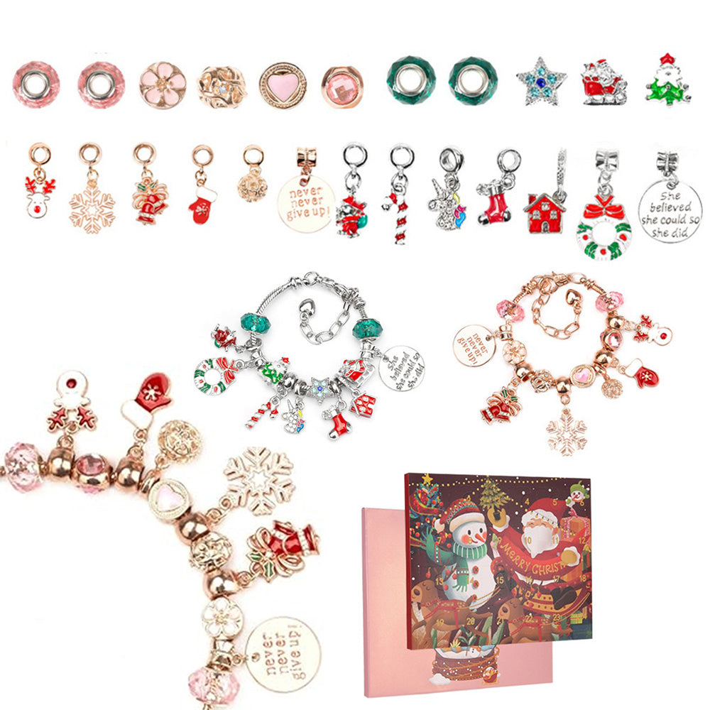 Christmas Advent Calendar Girls Bracelet Countdown Calendar 24 Days Pink DIY Charm Bracelet Gift For Girl