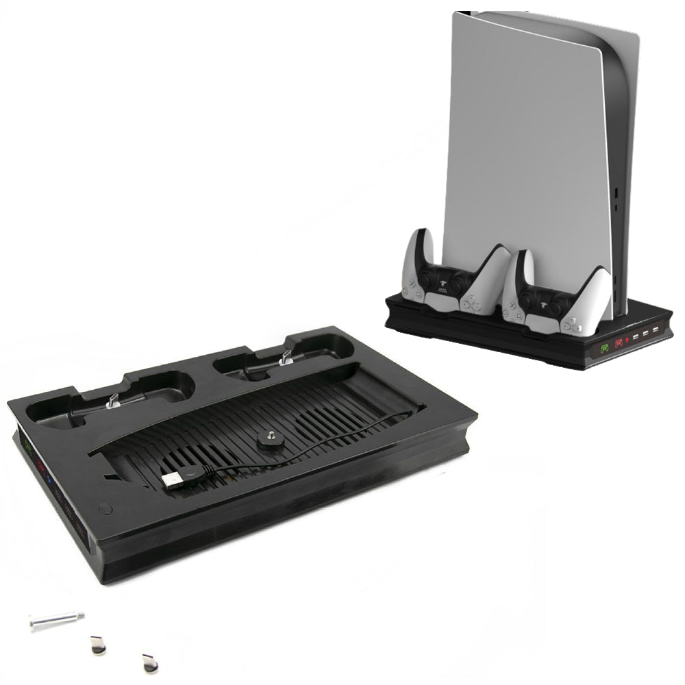 For PS5 Vertical Stand Cooling Fan with Dual Controller Charging Dock Station