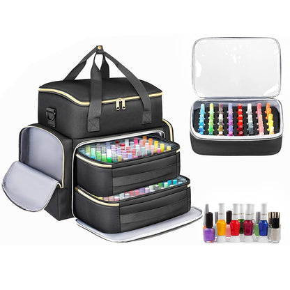 Double Layer Portable Nail Polish Organizer Bag with Removable Pouches for Travel