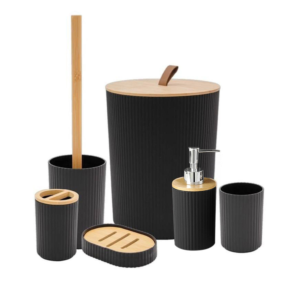 6 Pcs Bathroom Wash Set with Bamboo Lids and Plastic Body