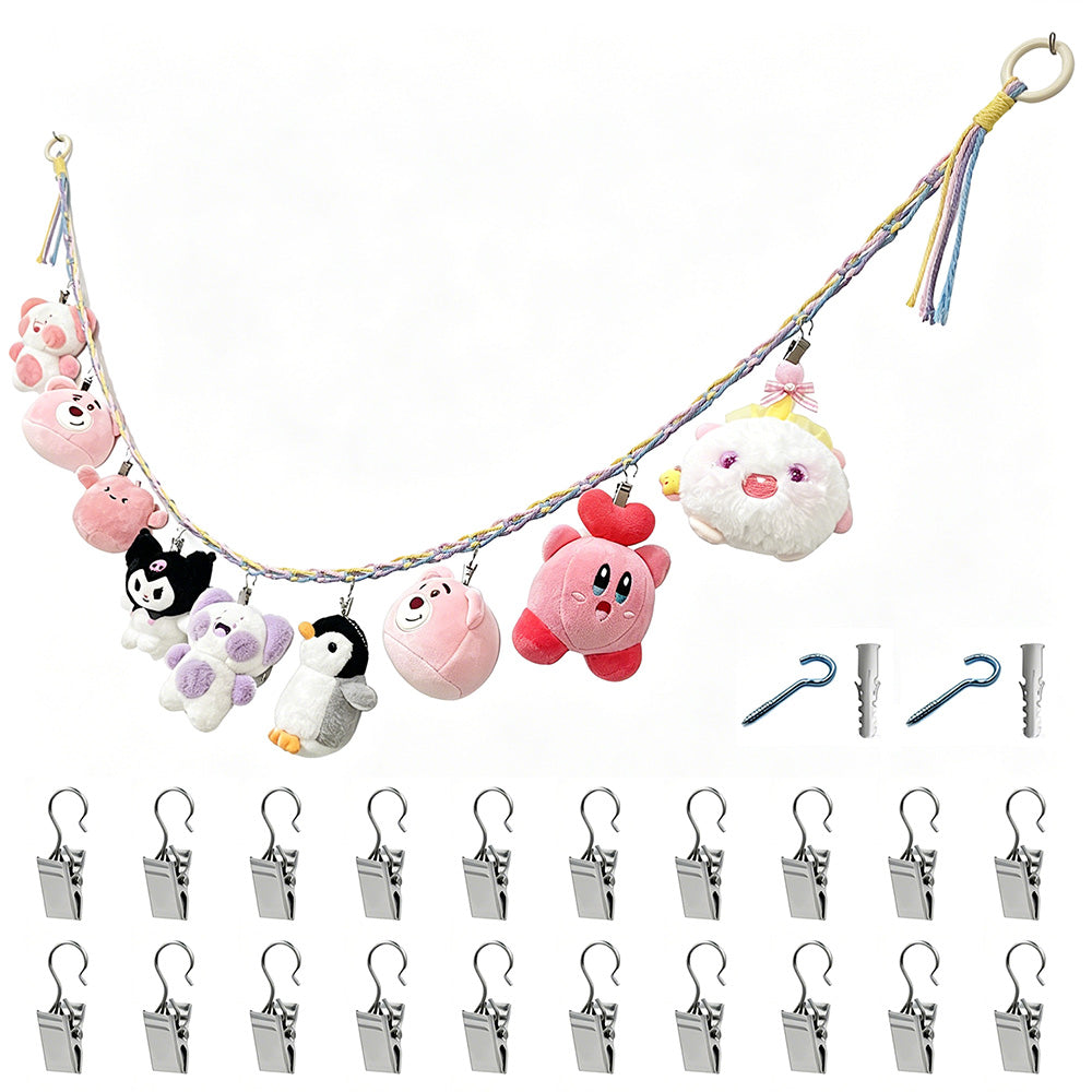 200CM Cotton Rope Hanger with 20 Clips for Photos Plush Toys Festival Cards
