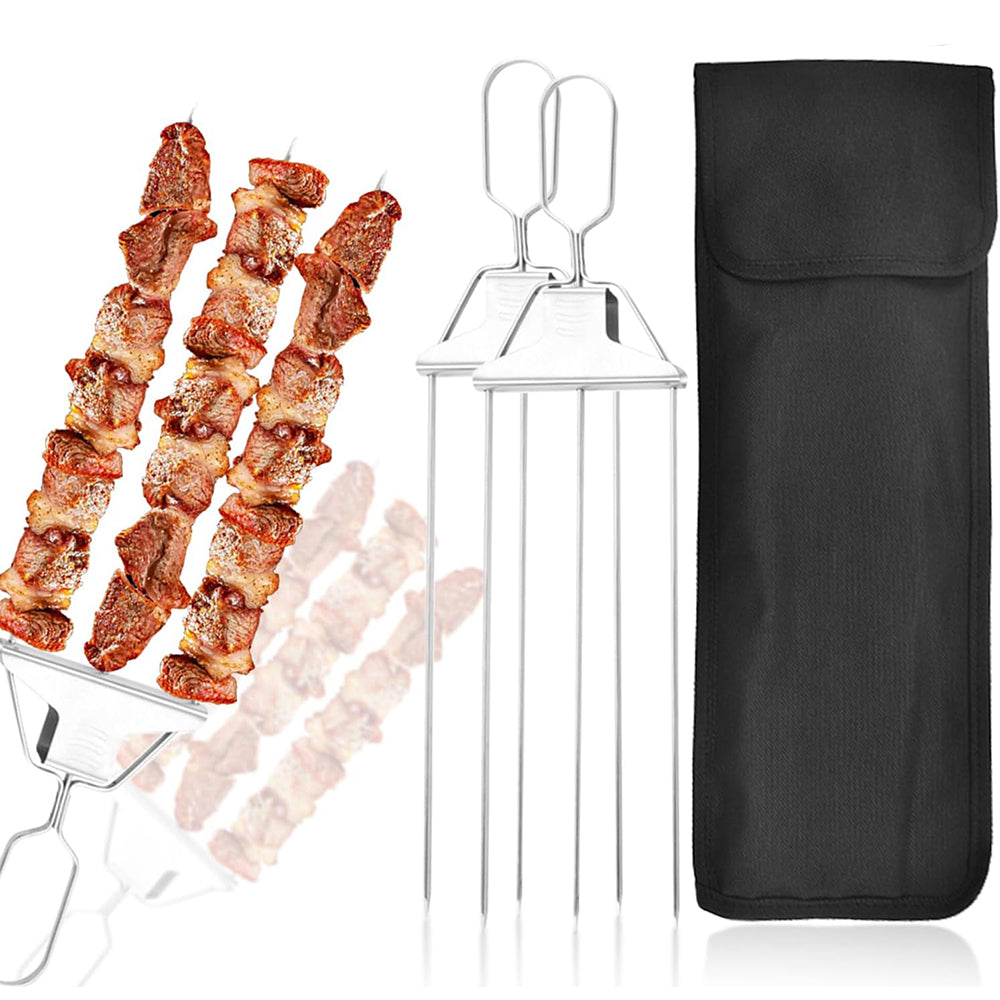 2Pcs 3-Way Stainless Steel Grilling Sticks for BBQ Kebab