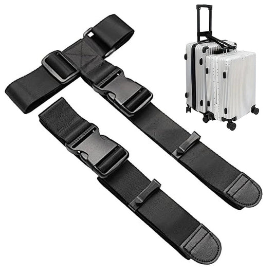 2Pcs Adjustable Luggage Straps Set T-Shaped and Add-a-Bag Strap for Connecting 3 Suitcases
