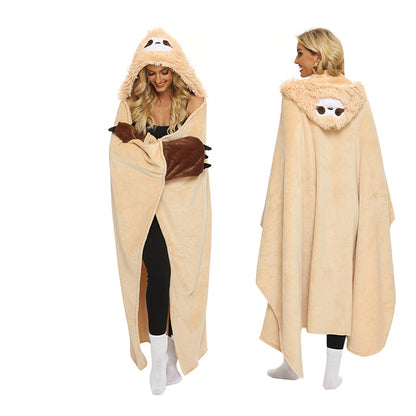 Warm Cozy Flannel Wearable Hooded Blanket for Adults