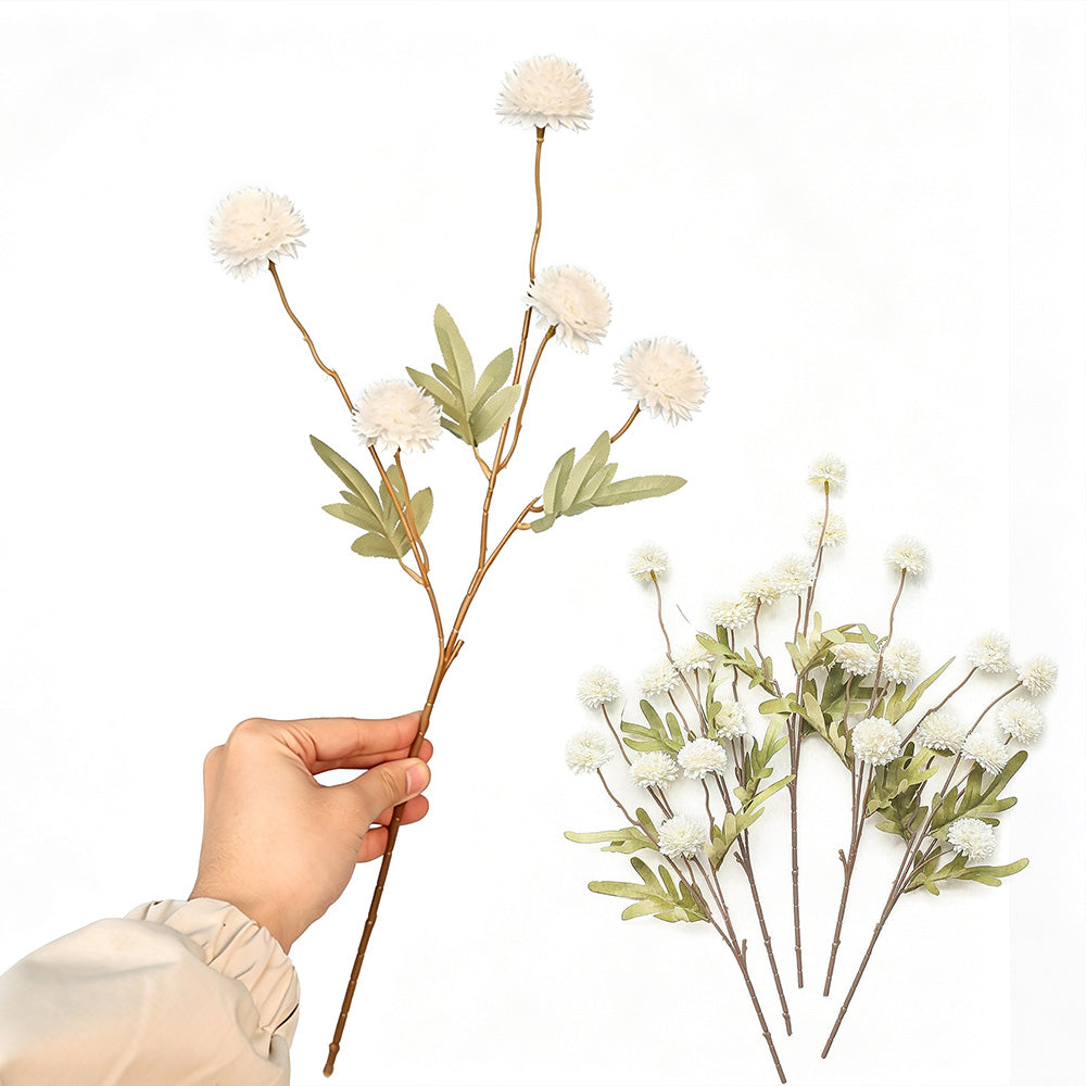 5 Pack Stem Cloth Dandelion Ball Artificial Flowers with Bendable Stems