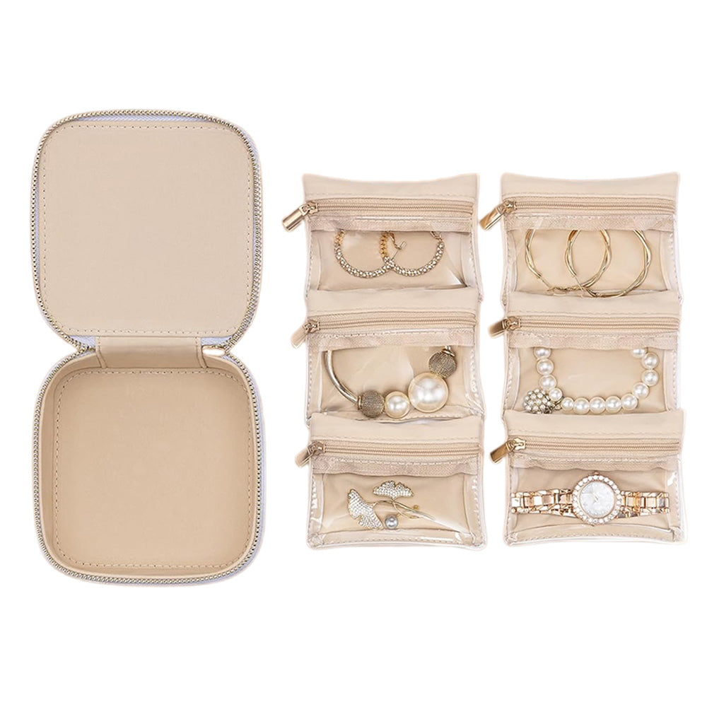 Travel Jewelry Case Small Jewelry Box with 6 Transparent Zipper Pockets