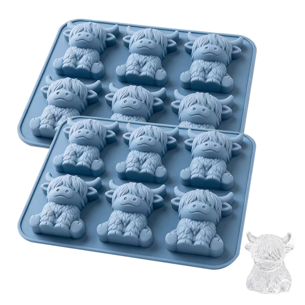 2 Pack 6 Cavity Silicone Highland Cow Ice Cube Molds