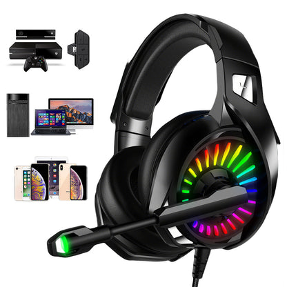 Wired Over-Ear Gaming Headset with LED RGB Lights and Mic