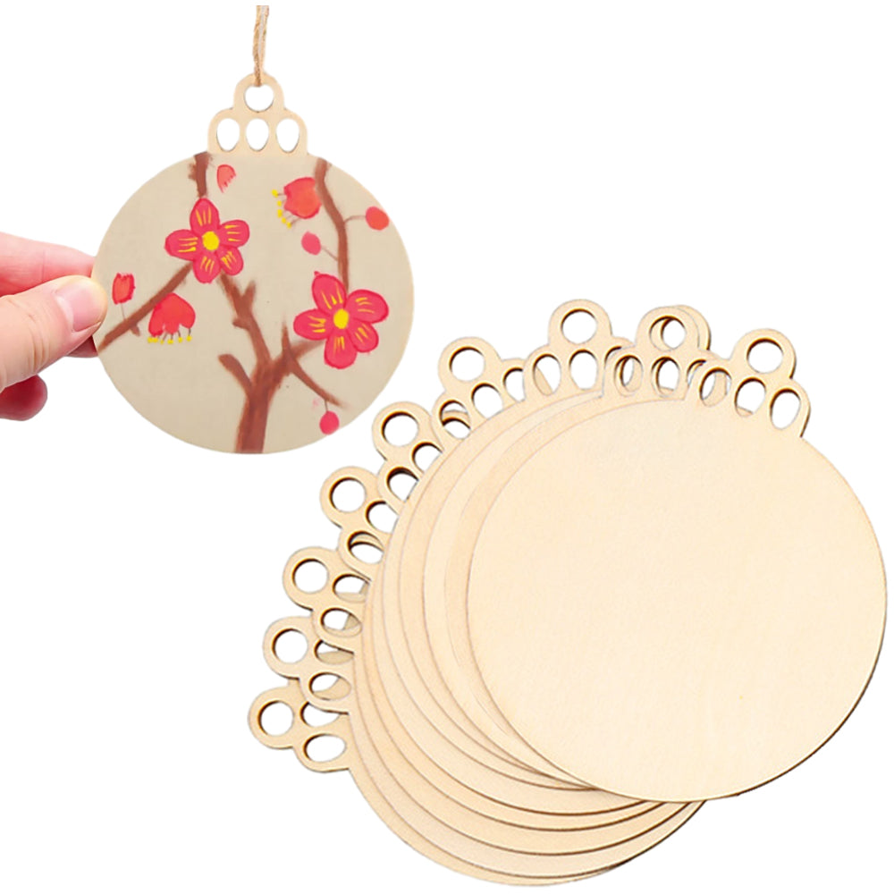 10Pcs Wooden Round Bauble Blank Christmas Tree Hanging Ornament DIY Craft
