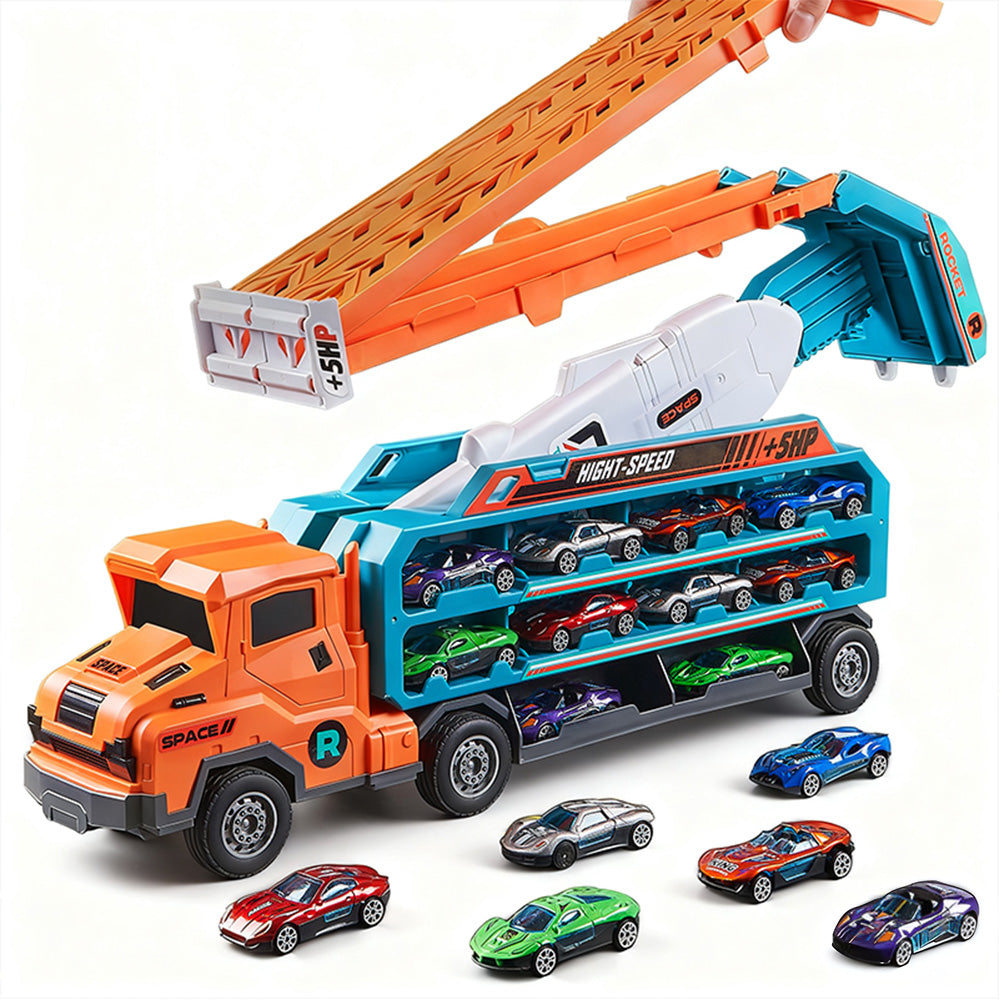 Carrier Truck Transport Car Toys Foldable 3 Layer Car Race Track Toys With 6 Toy Cars
