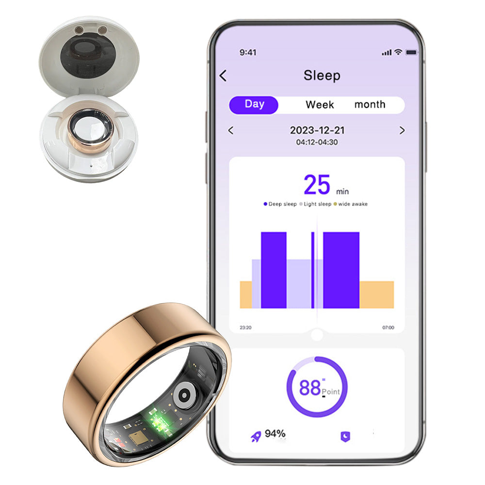 Smart Health Ring Tracking Heart Rate Blood Oxygen Sleep with Charging Case Waterproof