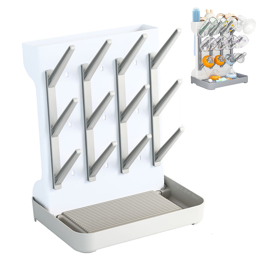 Detachable Bottle Drying Rack for 12 Bottles with Accessories Holder