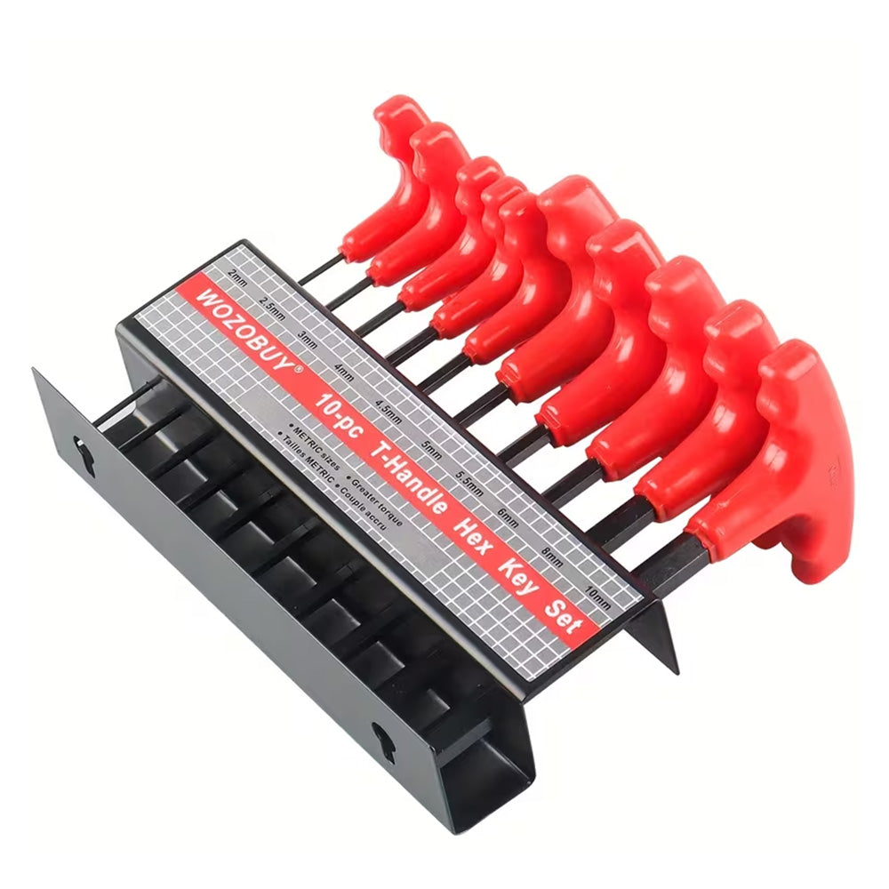 10 Piece CRV T Handle Hex Key Wrench Set with Metal Storage Stand