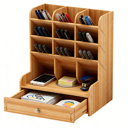 Wooden Desk Organizer with Drawers Art Supplies Storage Desktop Stationary