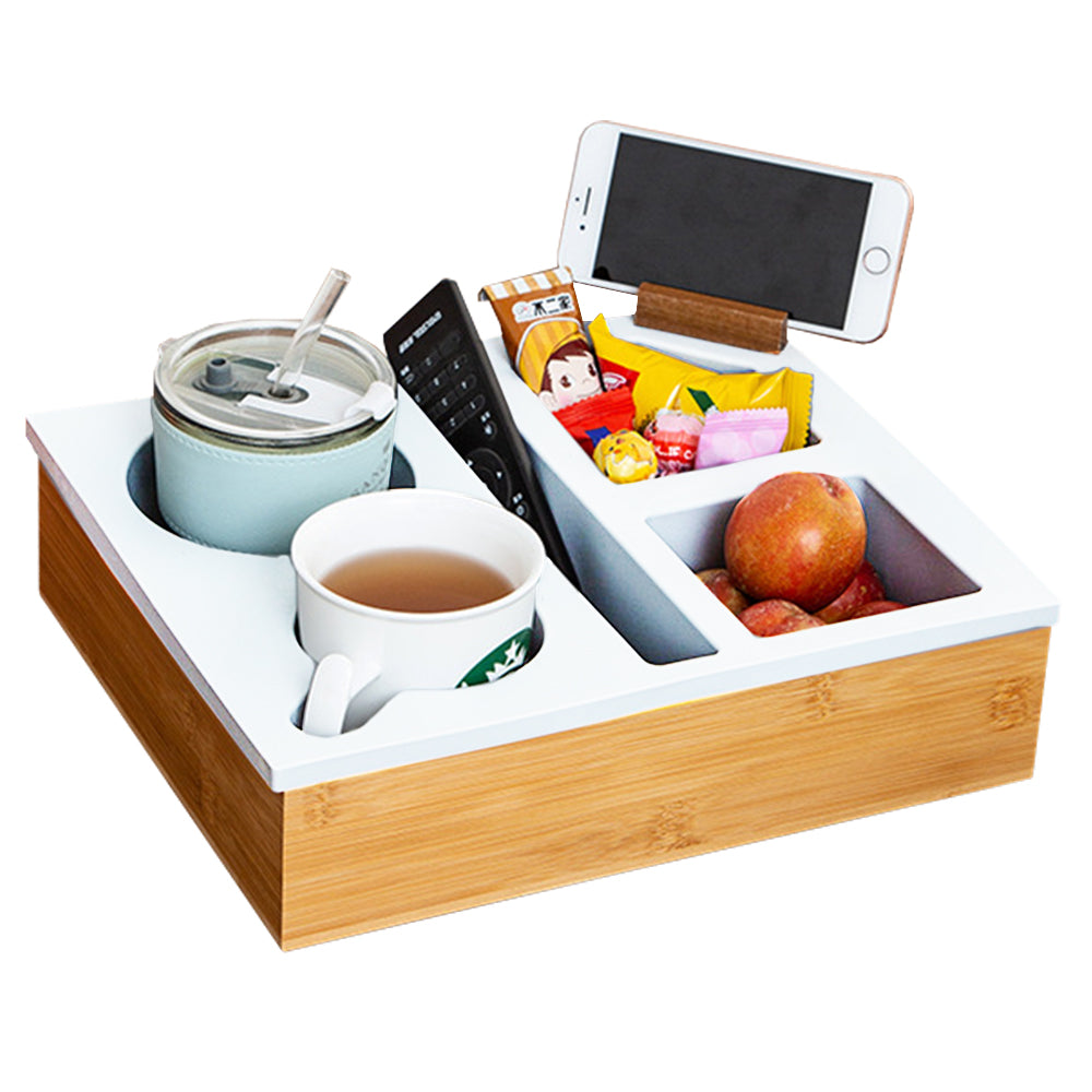 Handy Silicone Bamboo Couch Cup Snack Storage Tray with Rotatable Phone Holder