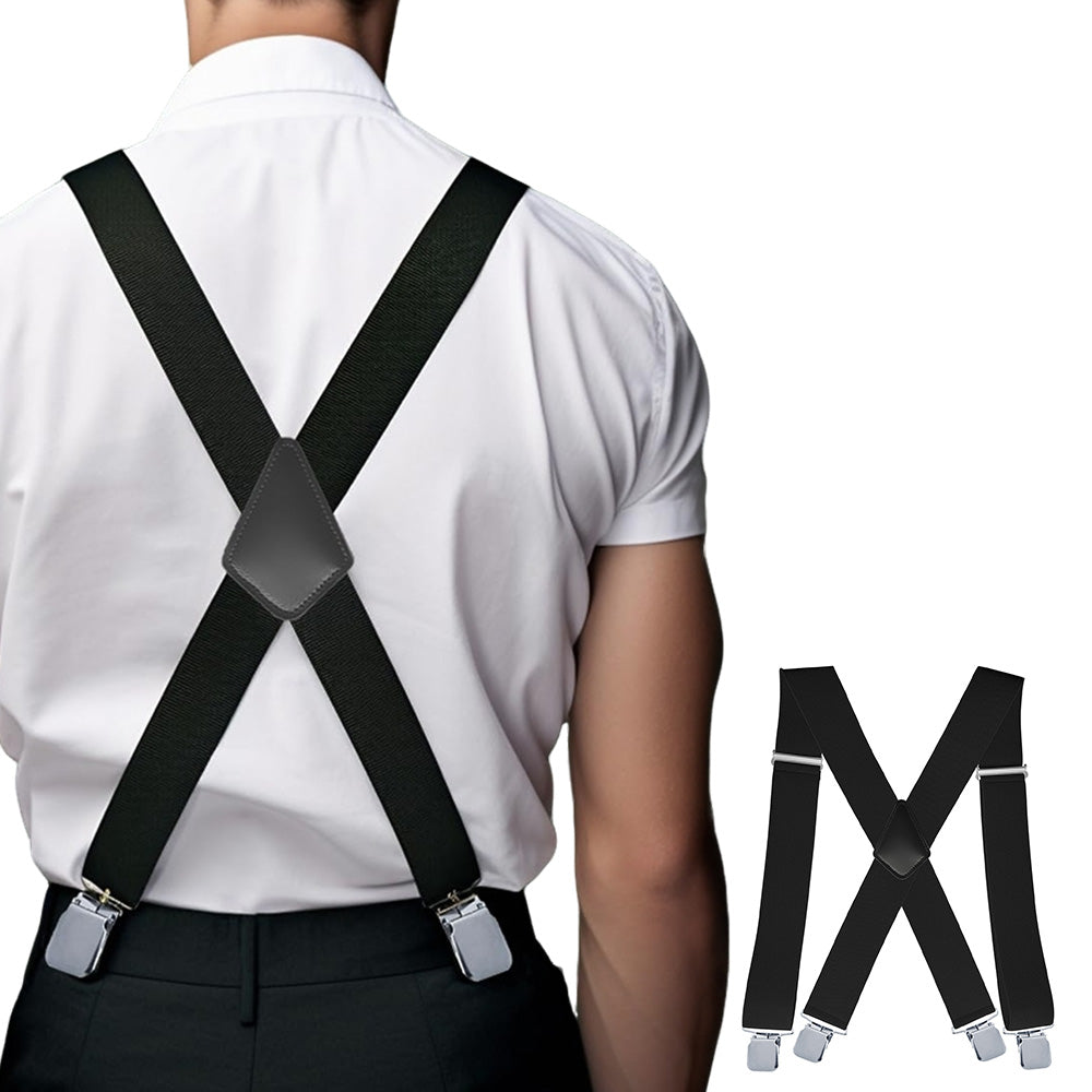 Mens X Back Elastic Suspenders with 4 Metal Clips Adjustable to 120cm