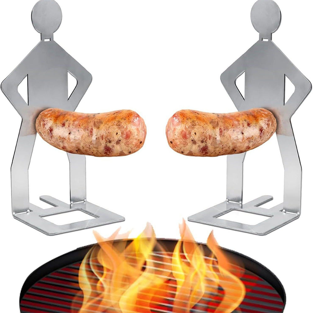 2Pcs Funny Man Shape Hot Dog Roaster Reusable Stainless Steel Sausage Holder for BBQ