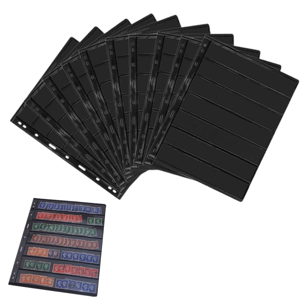 10 Sheet Black Double-Sided Stamp Album Collection Page with 9 Binder Hole