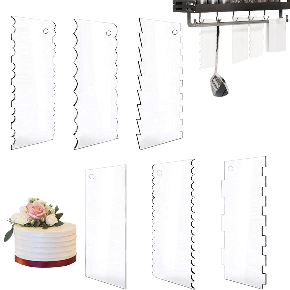 6Pcs Acrylic Cake Scraper Contour Decorating Tools with Hole