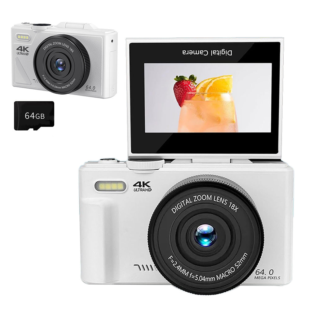 Digital Camera with 180 Degree Flip Screen WiFi Vlogging Camera with 64G TDF Card