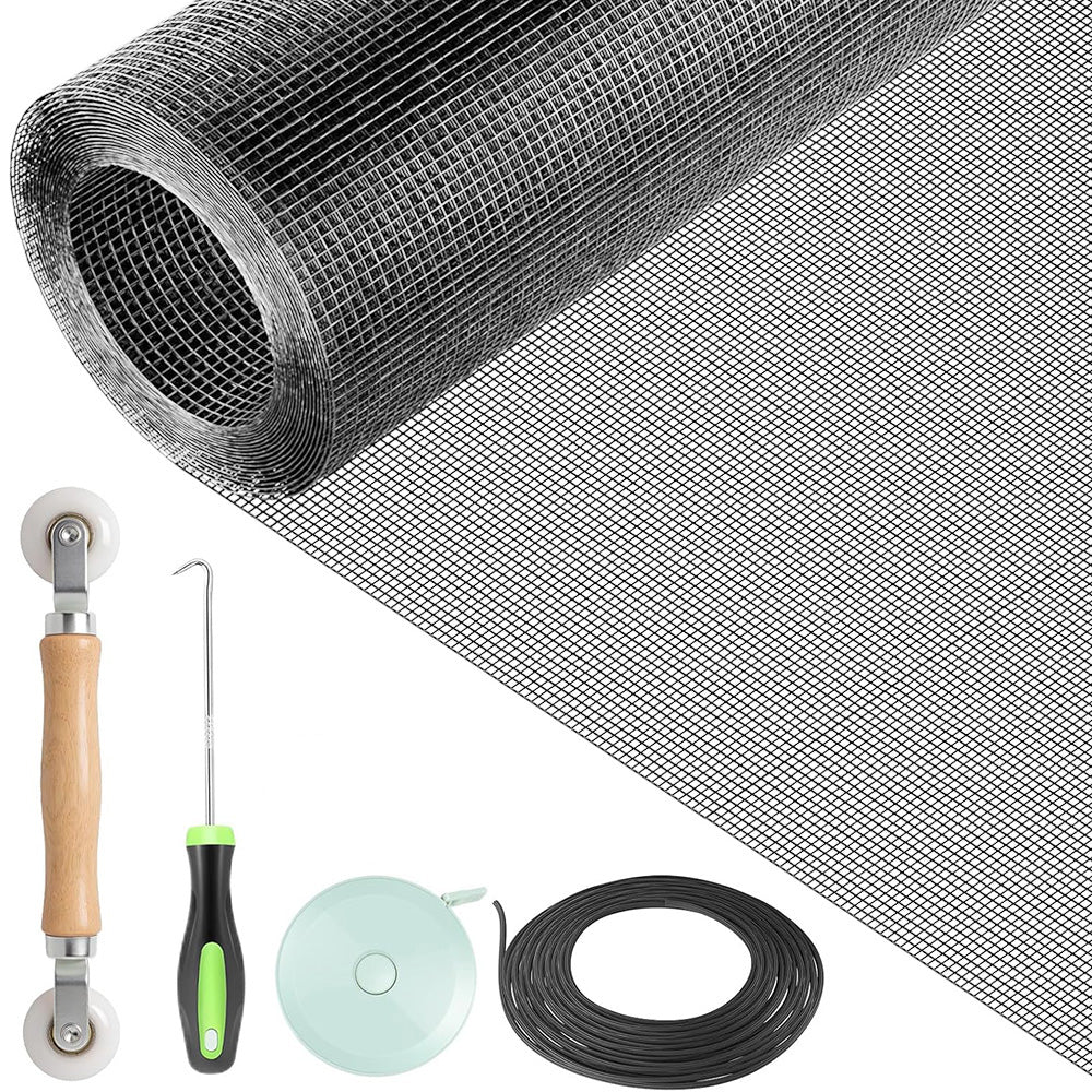 DIY Window Screen Repair Kit Fiberglass Mesh with Tools for Doors Patio Porch