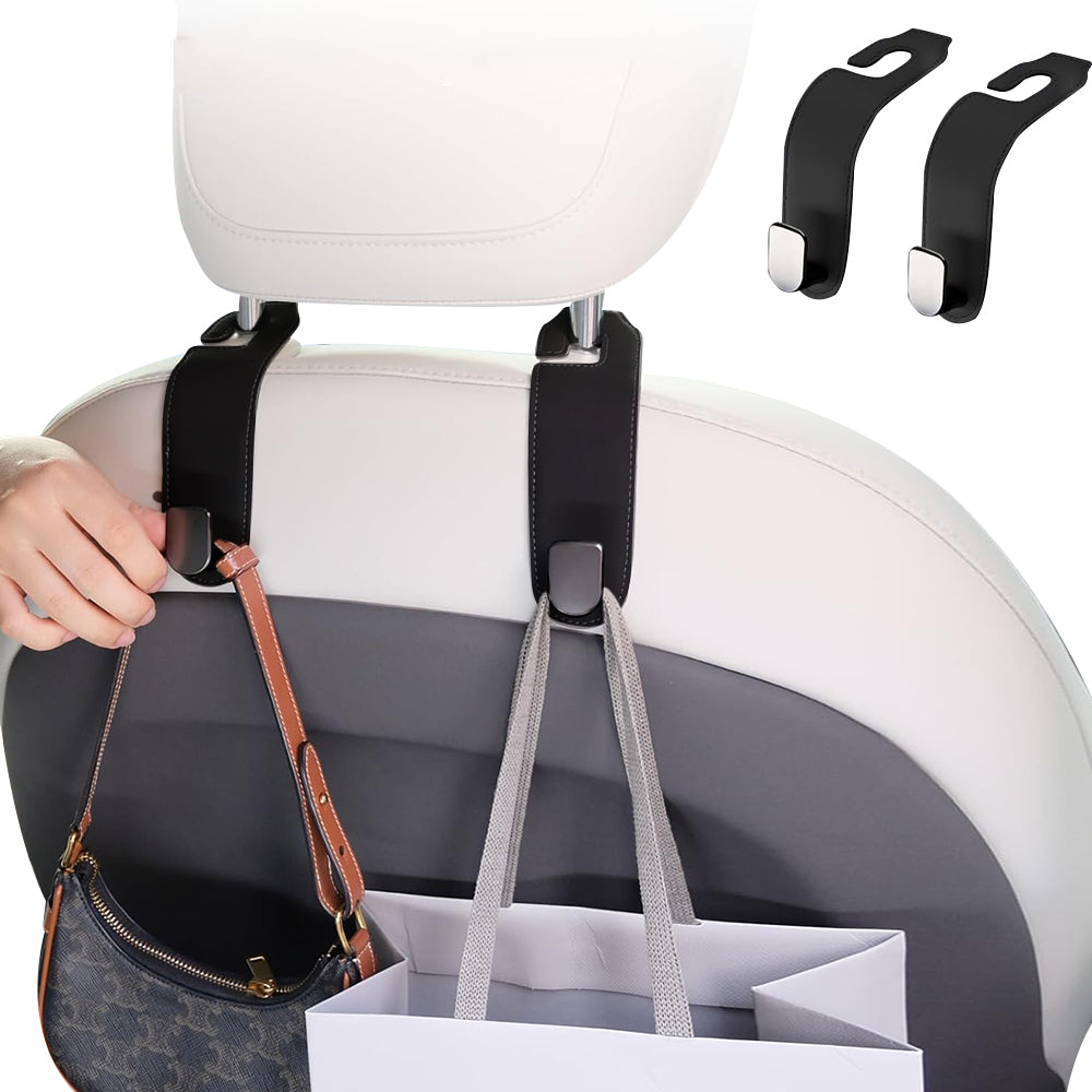 2Pcs Black PU Leather Car Seat Headrest Hanging Hook