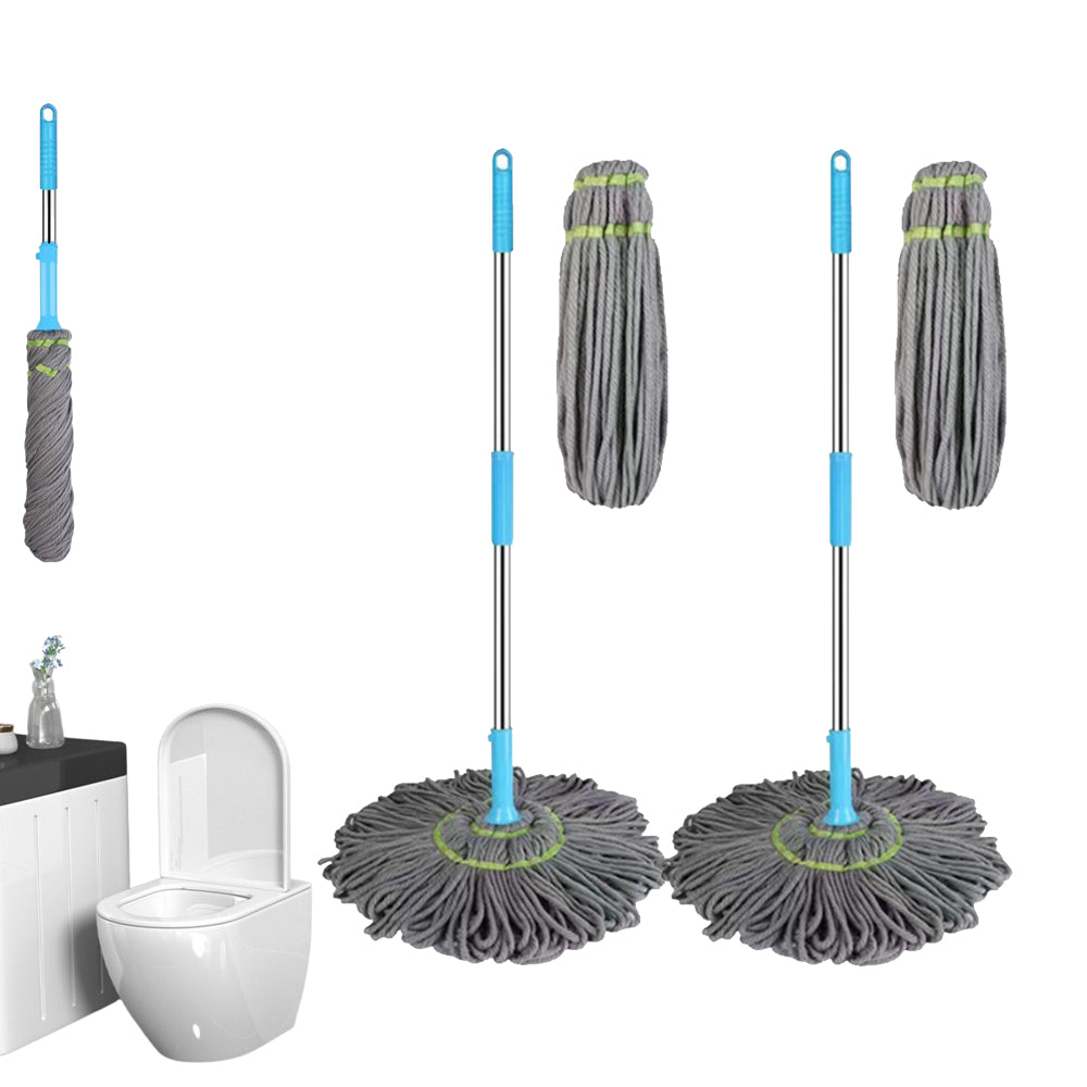 2Pcs Detachable Pole Fibre Self Wringing Mop with a Replacement Head