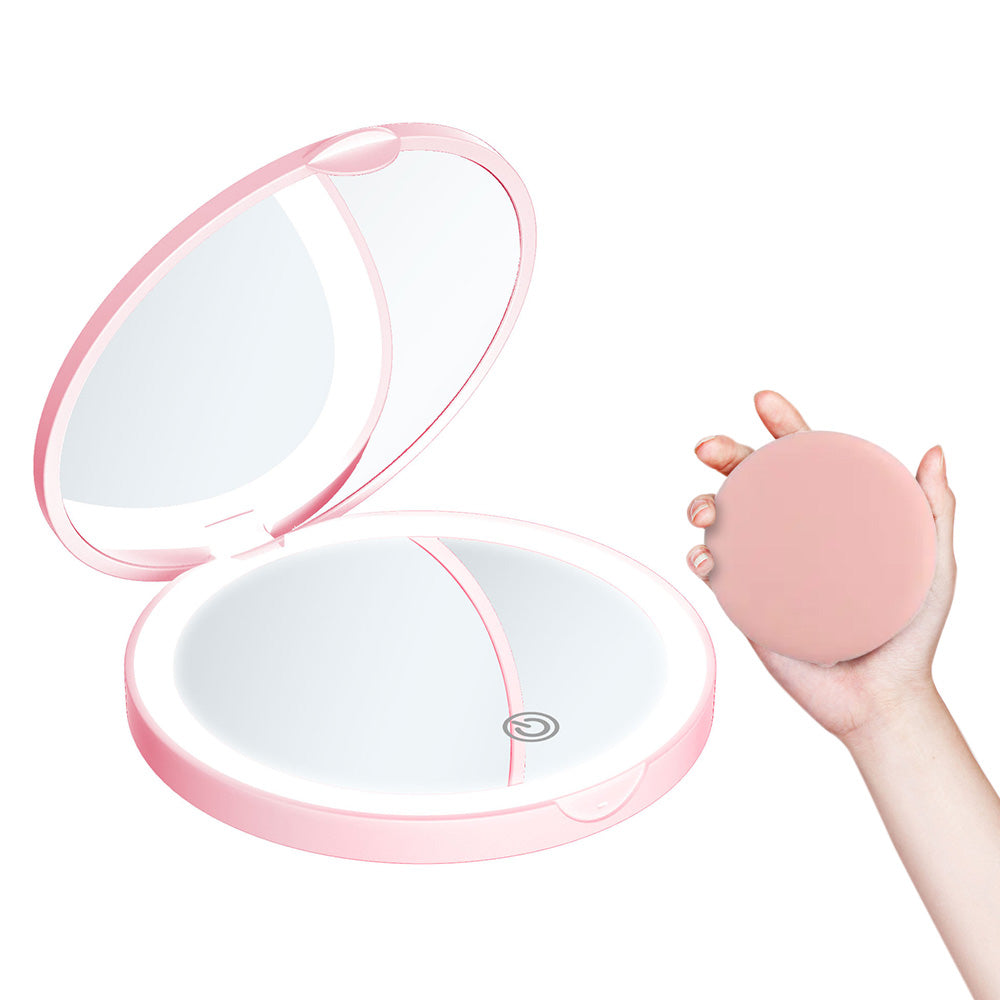 Mini Mirror With Lights Magnification LED Compact Mirror Travel Mirror For Pocket
