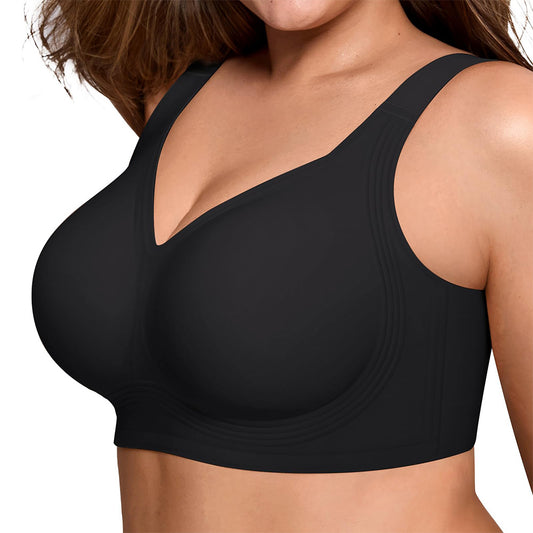 Seamless Wireless Plus Size Bra Full Coverage Comfortable Everyday Support for Women-Black