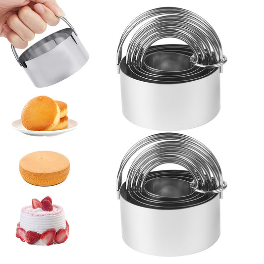 2X5 Pieces Stainless Steel Round Cookie Cutters with Handle Cake Baking Dough Tools