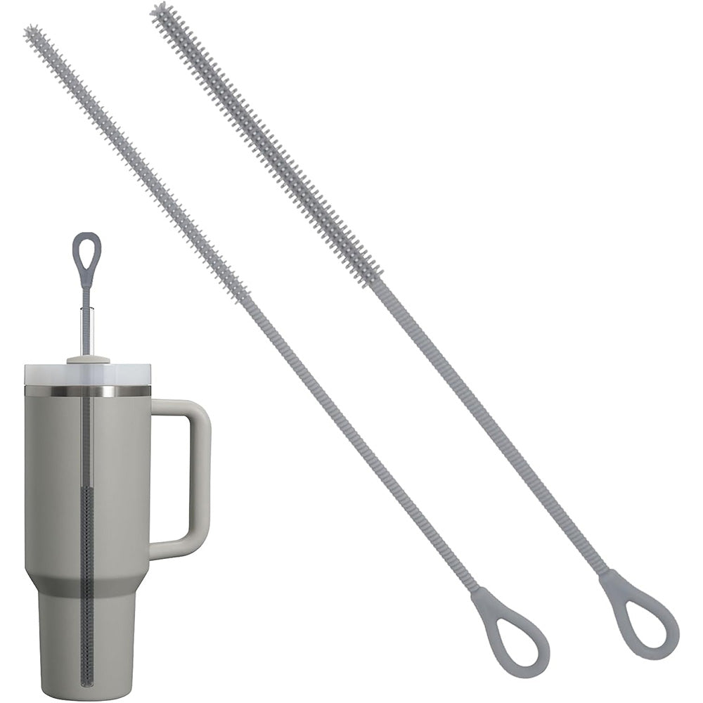 2Pcs Silicone Straw Cleaner Brush Non-slip Handle for Clearing Glass Smoothie Straws