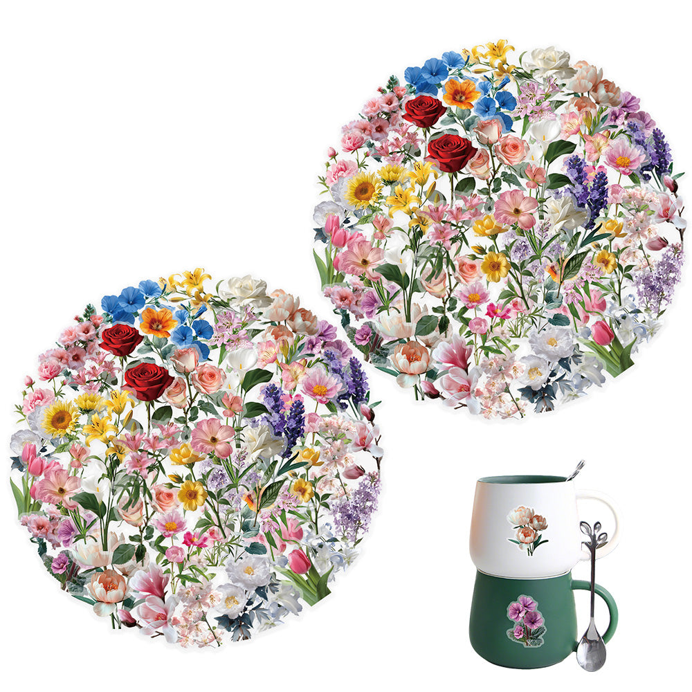 50 Pcs Floral Transparent PET Stickers DIY Decals for Phone Case Cup Laptop