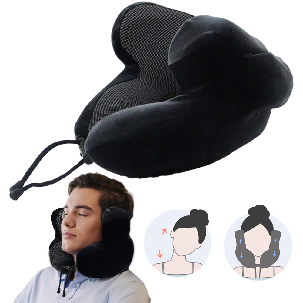 Travel U-Shape Memory Foam Neck Pillow with Noise Reduction Earmuffs Blackout Hat