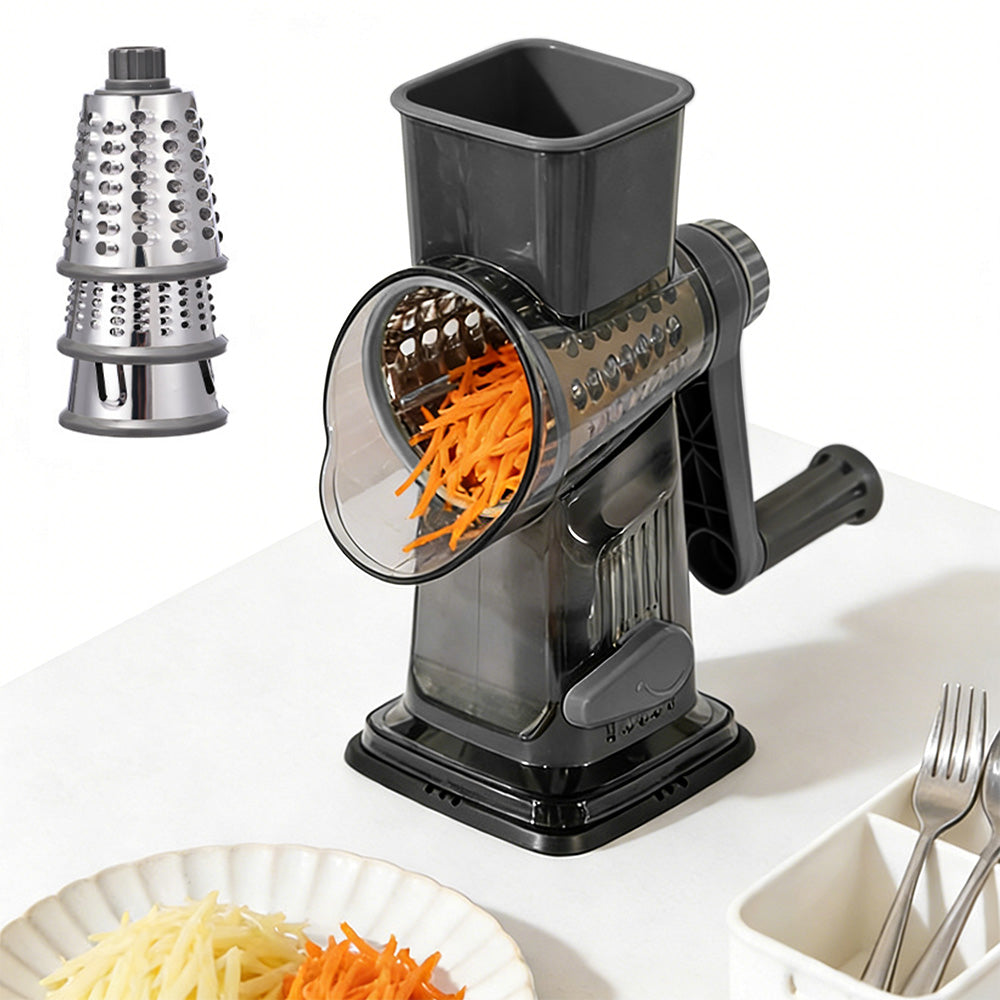 Rotary Vegetable Chopper 3-Blade Cylinder Hand-Cranked Slicer Shredder Grater