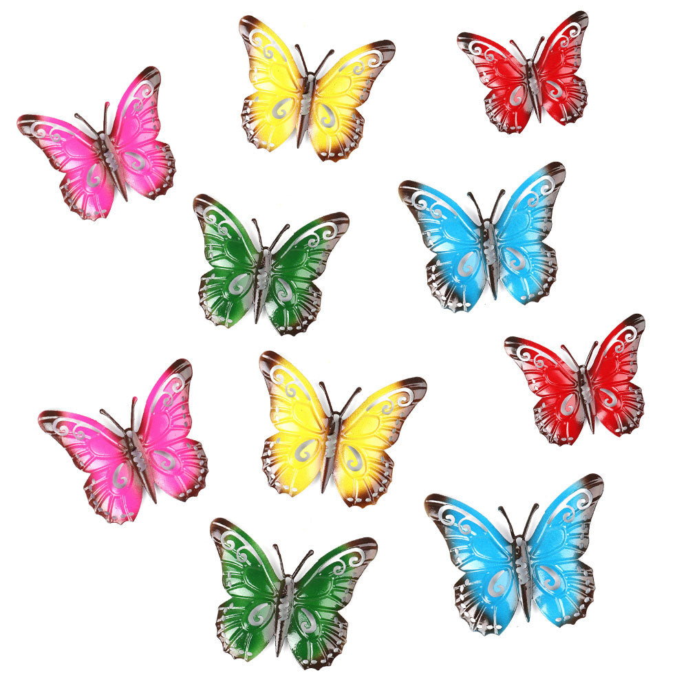 10Pcs 11x9CM Colorful Metal Butterfly Wall Decor Outdoor Lawn Art Metal Decoration