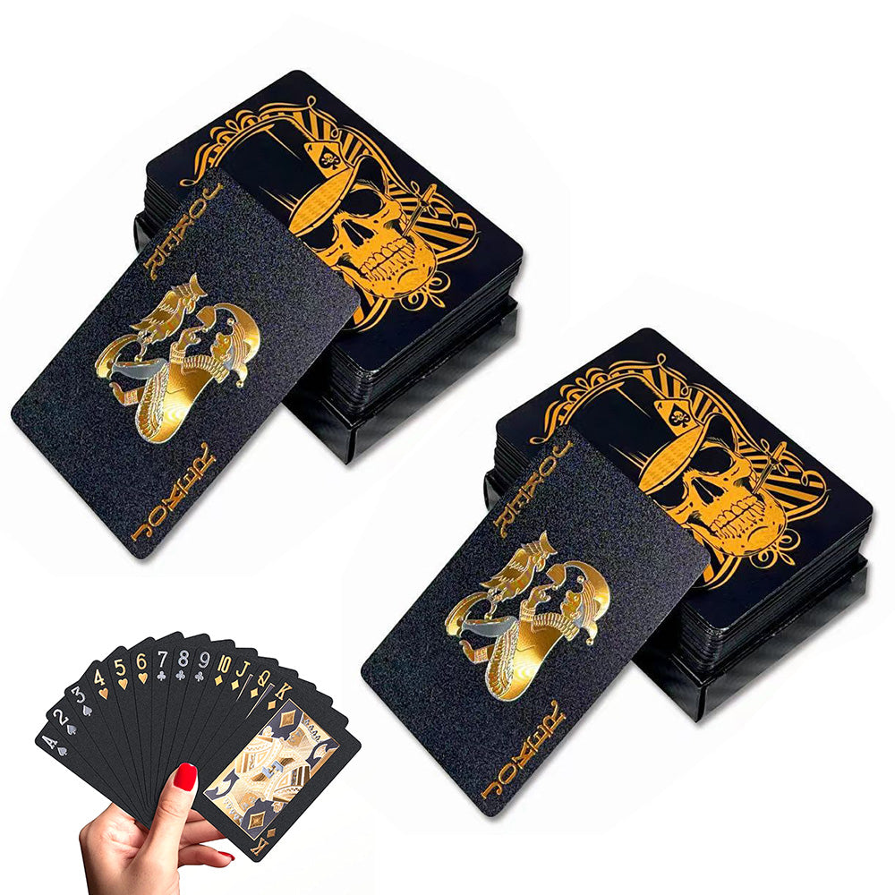 2XWaterproof Playing Cards PVC Plastic Poker Deck Black & Gold Skull Design