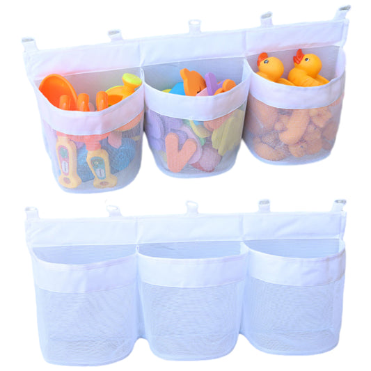 2Pcs 3 Compartment Horizontal Large Openings Bath Toy Organizer Hanging Mesh Shower Organizer