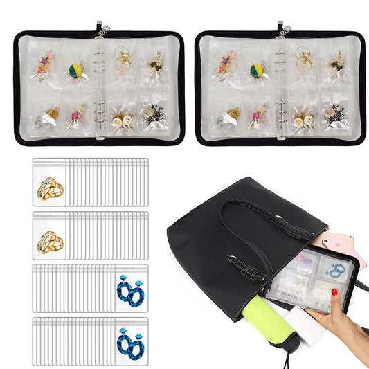 2Pcs Transparent Travel Jewelry Organizer Storage Book Set for Earring Necklace Ring