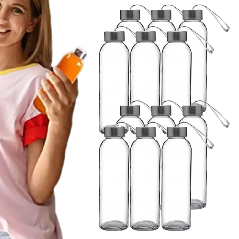12Pcs 500ml Glass Sports Water Bottle Set with Cord