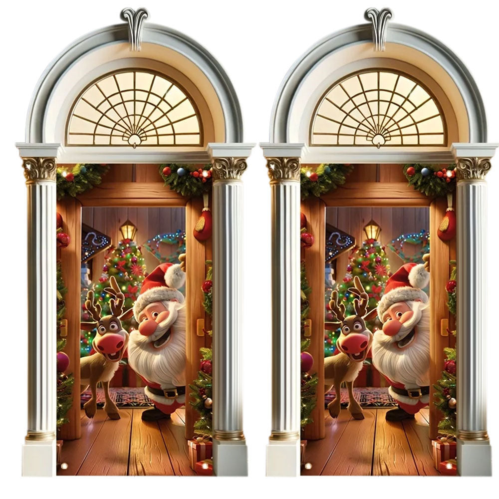 2Pcs 180x90CM Santa Claus Door Cover Christmas Background Cloth Hanging