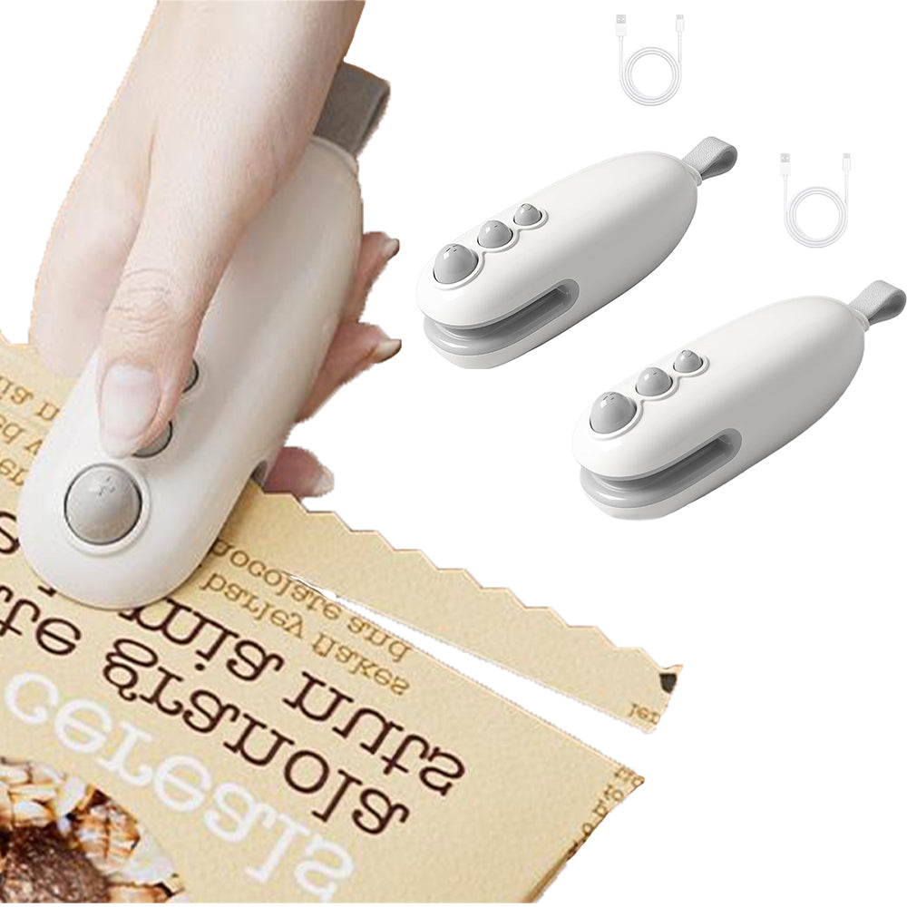 2Pcs Portable Mini Bag Sealer With Cutter 2-in-1 Heat Sealer For Snacks USB Rechargeable Food Sealer