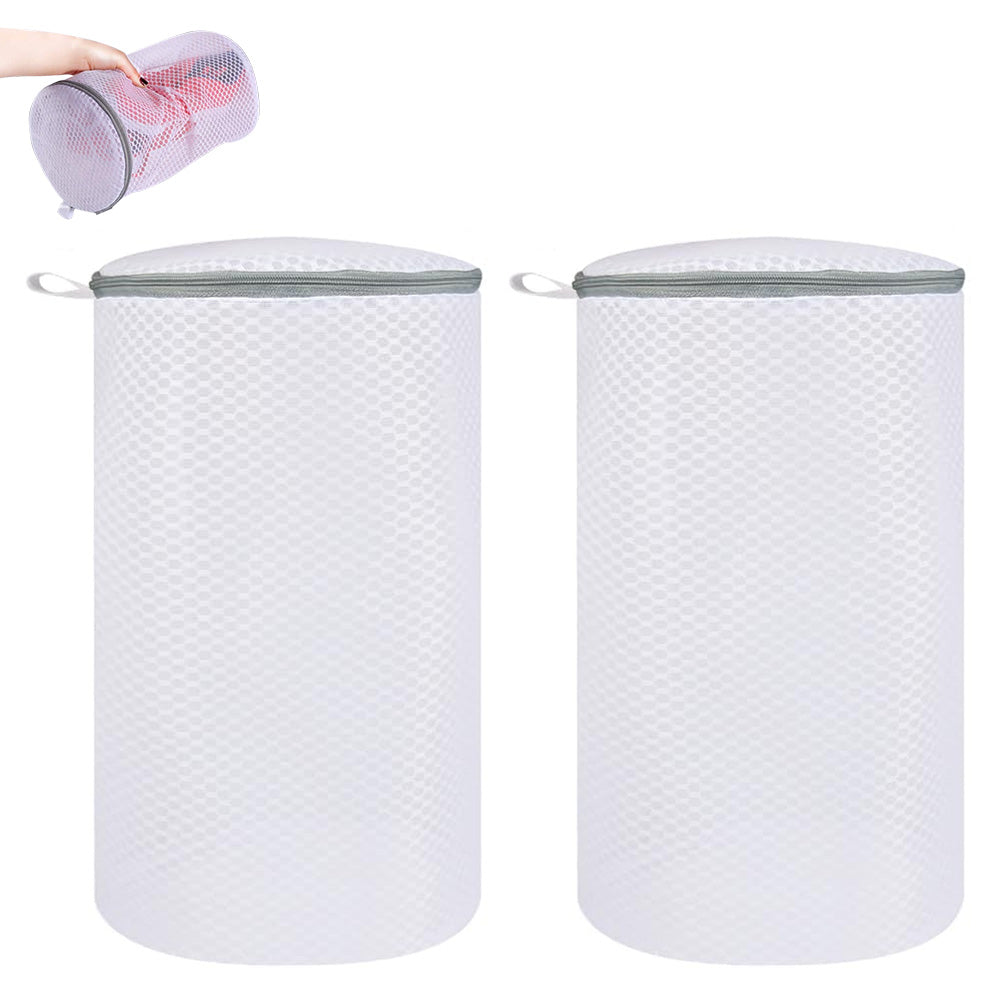 2Pcs Cylinder Honeycomb Mesh Shoe Washing Machine Bag with Zipper for Sneakers