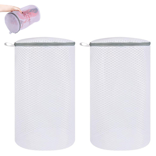 2Pcs Cylinder Honeycomb Mesh Shoe Washing Machine Bag with Zipper for Sneakers