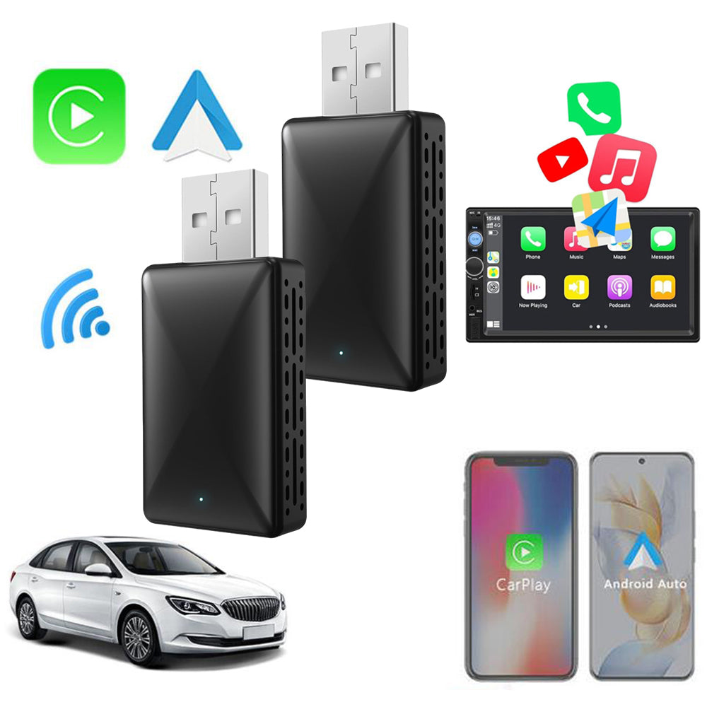 2Pcs 2 in-1 Wired To Wireless CarPlay Android Auto USB Car Dongle Connect Box