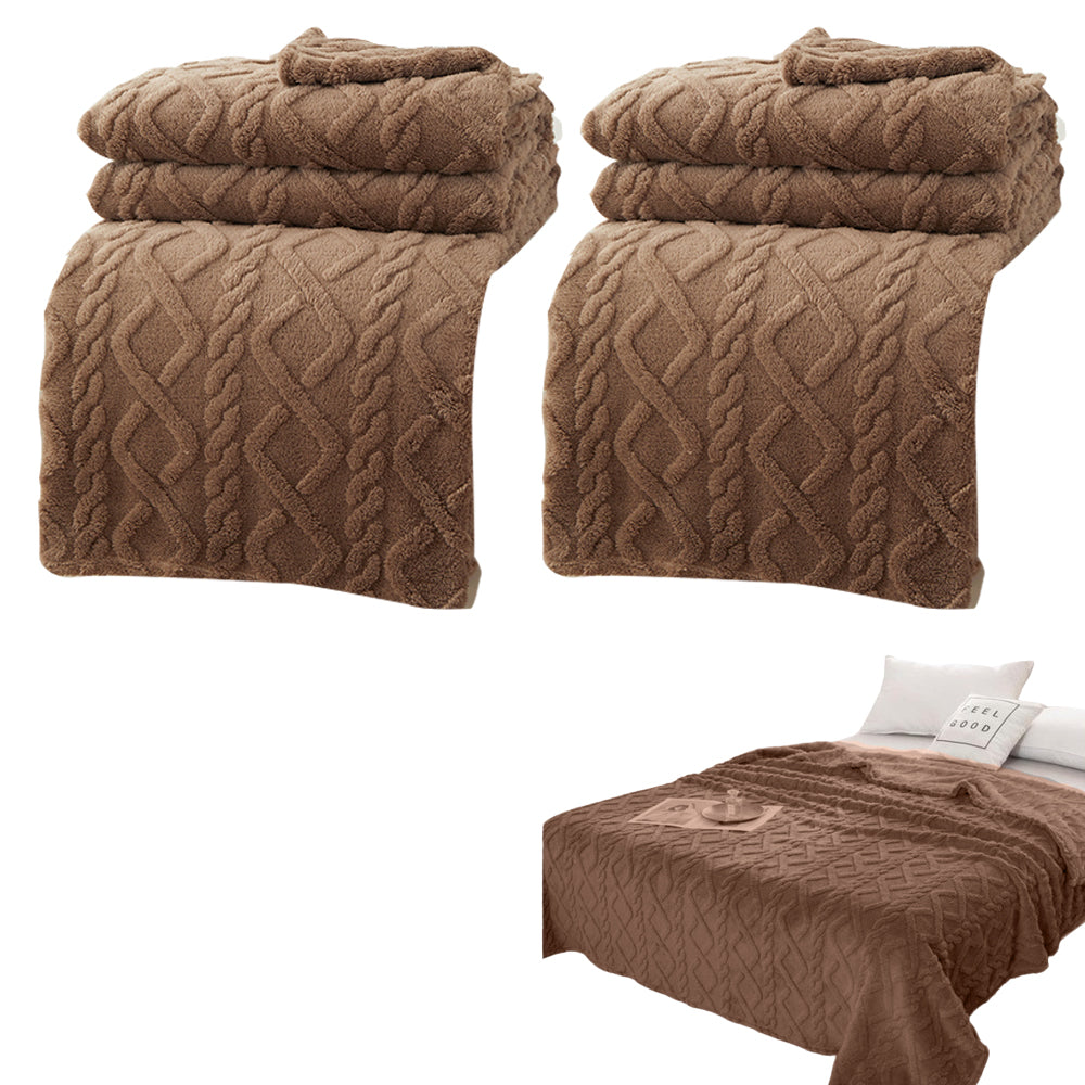 2Pcs Soft Warm Reversible Faux Long Plush Blanket